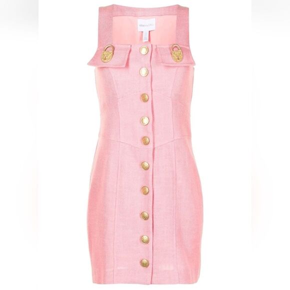 Alice McCall Queenie Gold Lock Button-Up Snaps Mini Dress Sherbert Pink SIZE 6 - Picture 2 of 14